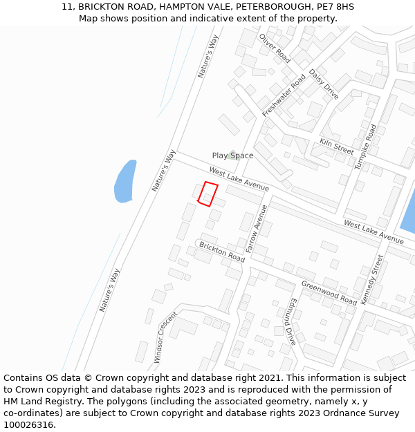 11, BRICKTON ROAD, HAMPTON VALE, PETERBOROUGH, PE7 8HS: Location map and indicative extent of plot