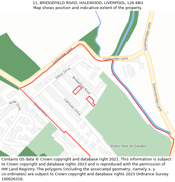 11, BRIDGEFIELD ROAD, HALEWOOD, LIVERPOOL, L26 6BU: Location map and indicative extent of plot