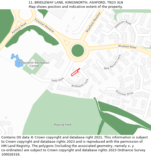 11, BRIDLEWAY LANE, KINGSNORTH, ASHFORD, TN23 3LN: Location map and indicative extent of plot