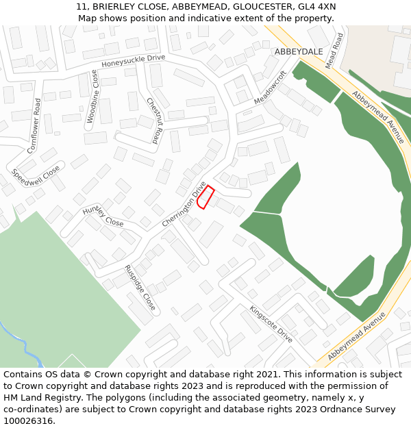 11, BRIERLEY CLOSE, ABBEYMEAD, GLOUCESTER, GL4 4XN: Location map and indicative extent of plot