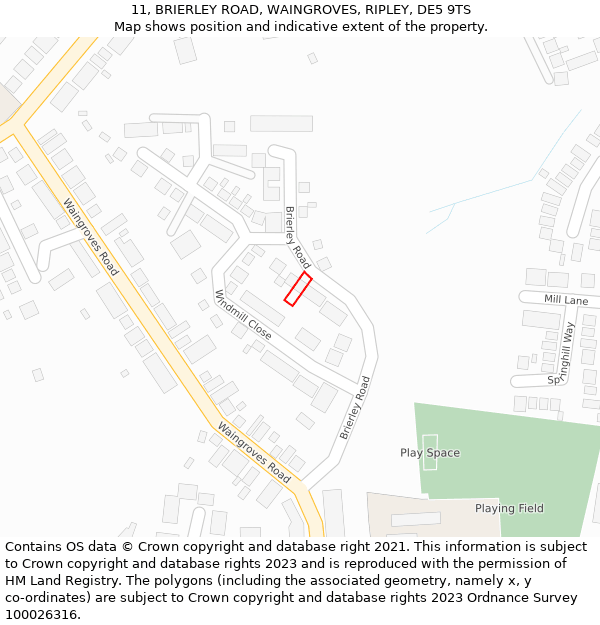 11, BRIERLEY ROAD, WAINGROVES, RIPLEY, DE5 9TS: Location map and indicative extent of plot