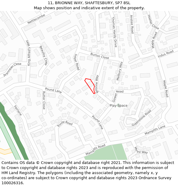 11, BRIONNE WAY, SHAFTESBURY, SP7 8SL: Location map and indicative extent of plot