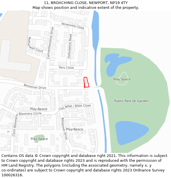 11, BROACHING CLOSE, NEWPORT, NP19 4TY: Location map and indicative extent of plot