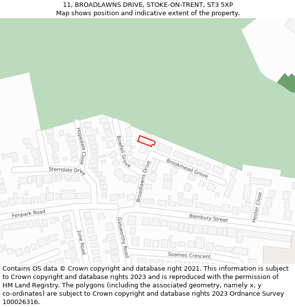 11, BROADLAWNS DRIVE, STOKE-ON-TRENT, ST3 5XP: Location map and indicative extent of plot