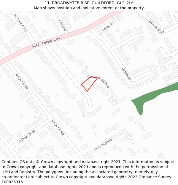 11, BROADWATER RISE, GUILDFORD, GU1 2LA: Location map and indicative extent of plot