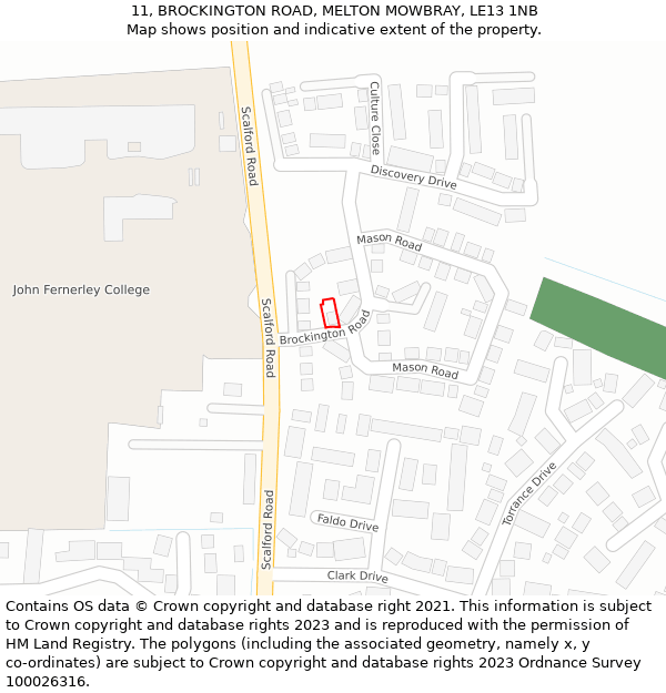 11, BROCKINGTON ROAD, MELTON MOWBRAY, LE13 1NB: Location map and indicative extent of plot