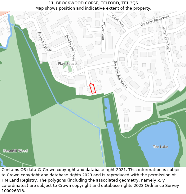 11, BROCKWOOD COPSE, TELFORD, TF1 3QS: Location map and indicative extent of plot