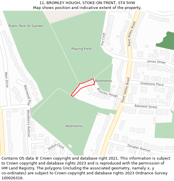 11, BROMLEY HOUGH, STOKE-ON-TRENT, ST4 5HW: Location map and indicative extent of plot