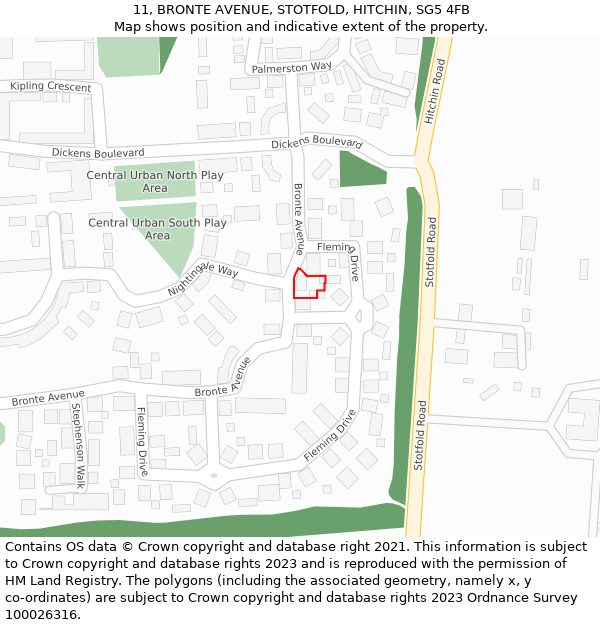 11, BRONTE AVENUE, STOTFOLD, HITCHIN, SG5 4FB: Location map and indicative extent of plot