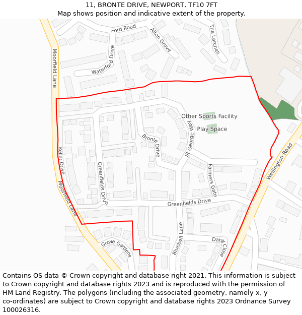 11, BRONTE DRIVE, NEWPORT, TF10 7FT: Location map and indicative extent of plot