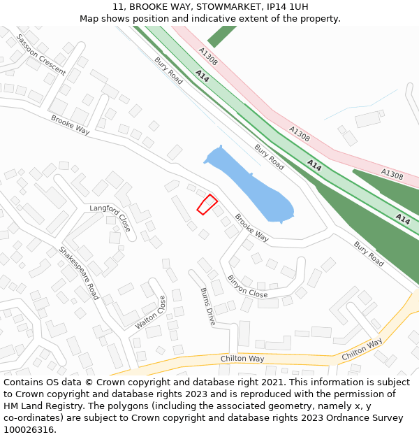 11, BROOKE WAY, STOWMARKET, IP14 1UH: Location map and indicative extent of plot