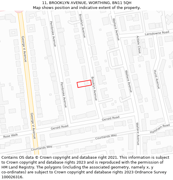 11, BROOKLYN AVENUE, WORTHING, BN11 5QH: Location map and indicative extent of plot