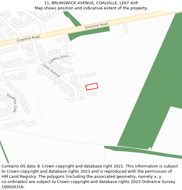 11, BRUNSWICK AVENUE, COALVILLE, LE67 4UP: Location map and indicative extent of plot