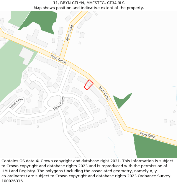 11, BRYN CELYN, MAESTEG, CF34 9LS: Location map and indicative extent of plot