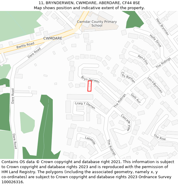 11, BRYNDERWEN, CWMDARE, ABERDARE, CF44 8SE: Location map and indicative extent of plot