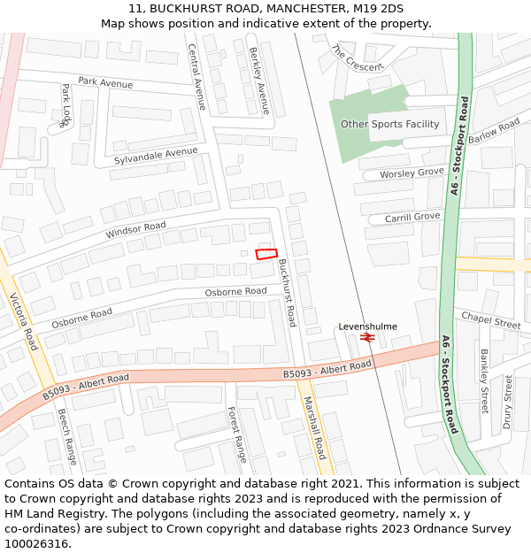 11, BUCKHURST ROAD, MANCHESTER, M19 2DS: Location map and indicative extent of plot