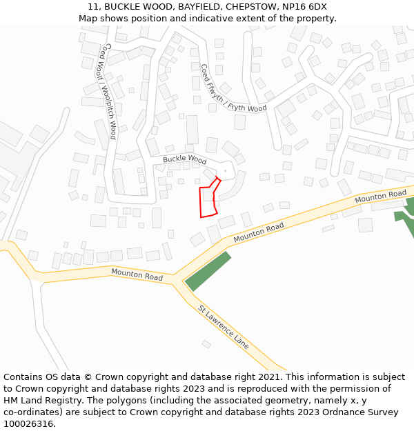 11, BUCKLE WOOD, BAYFIELD, CHEPSTOW, NP16 6DX: Location map and indicative extent of plot