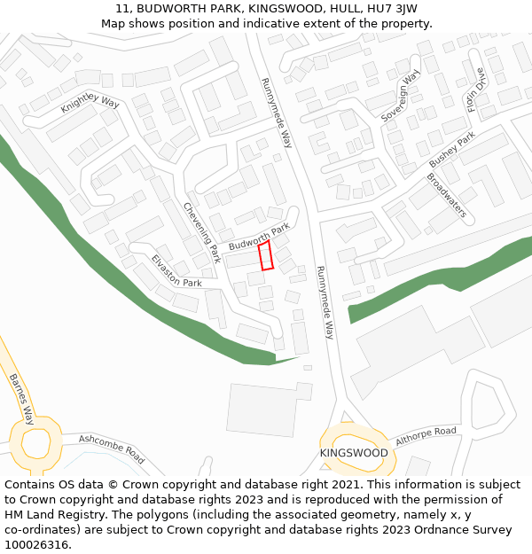 11, BUDWORTH PARK, KINGSWOOD, HULL, HU7 3JW: Location map and indicative extent of plot