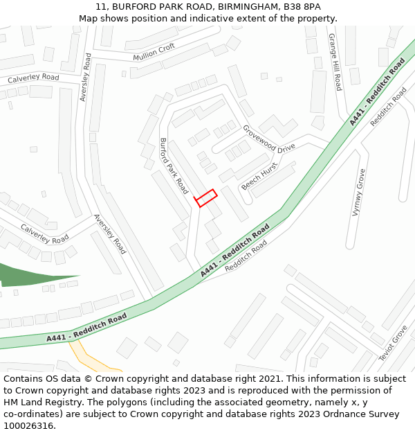 11, BURFORD PARK ROAD, BIRMINGHAM, B38 8PA: Location map and indicative extent of plot