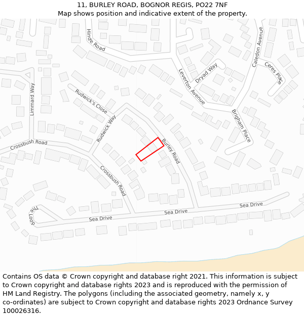 11, BURLEY ROAD, BOGNOR REGIS, PO22 7NF: Location map and indicative extent of plot