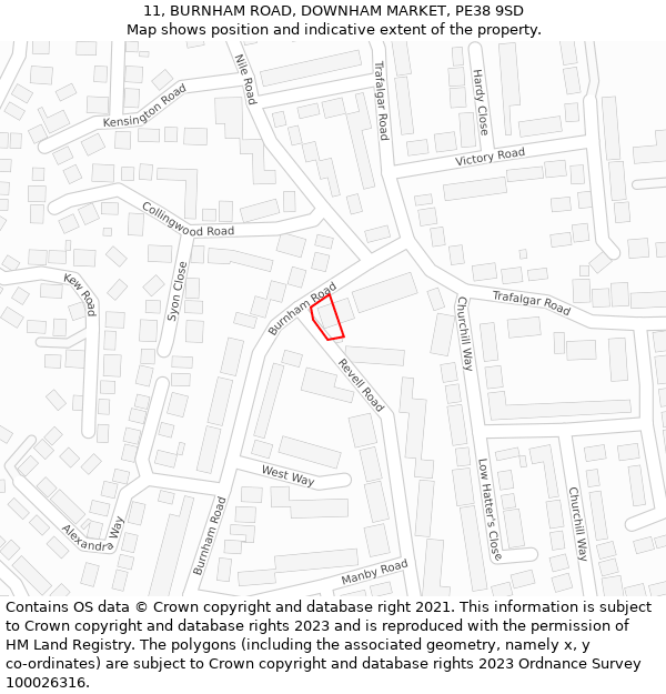 11, BURNHAM ROAD, DOWNHAM MARKET, PE38 9SD: Location map and indicative extent of plot