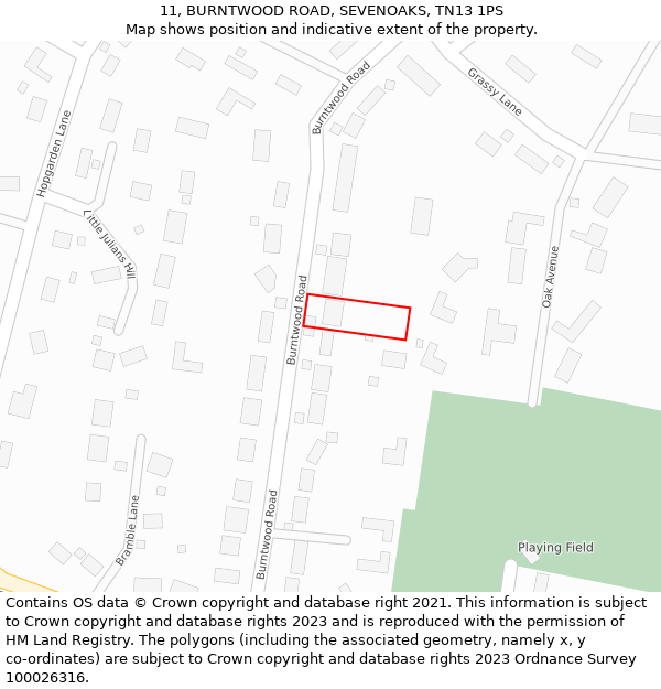 11, BURNTWOOD ROAD, SEVENOAKS, TN13 1PS: Location map and indicative extent of plot