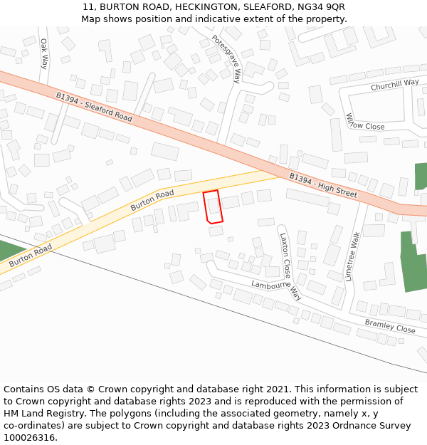 11, BURTON ROAD, HECKINGTON, SLEAFORD, NG34 9QR: Location map and indicative extent of plot