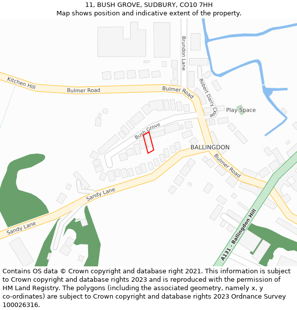 11, BUSH GROVE, SUDBURY, CO10 7HH: Location map and indicative extent of plot