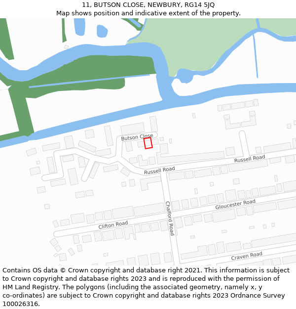 11, BUTSON CLOSE, NEWBURY, RG14 5JQ: Location map and indicative extent of plot