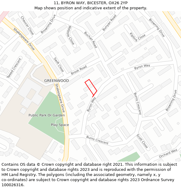 11, BYRON WAY, BICESTER, OX26 2YP: Location map and indicative extent of plot