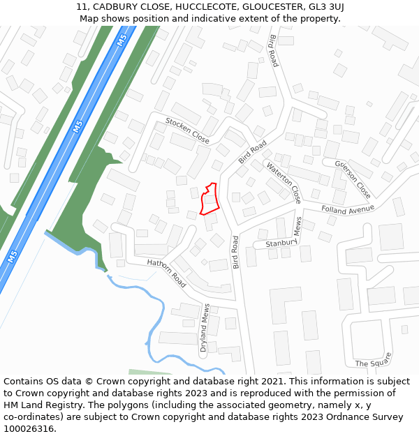 11, CADBURY CLOSE, HUCCLECOTE, GLOUCESTER, GL3 3UJ: Location map and indicative extent of plot