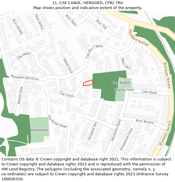 11, CAE CANOL, HENGOED, CF82 7RU: Location map and indicative extent of plot