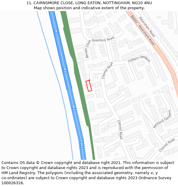 11, CAIRNSMORE CLOSE, LONG EATON, NOTTINGHAM, NG10 4NU: Location map and indicative extent of plot