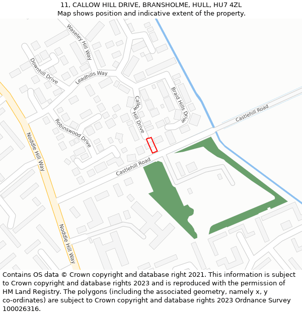 11, CALLOW HILL DRIVE, BRANSHOLME, HULL, HU7 4ZL: Location map and indicative extent of plot