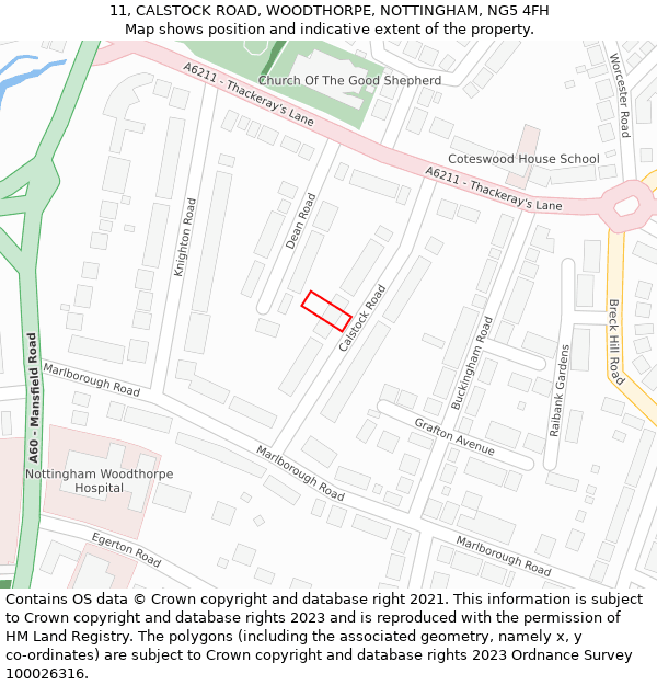 11, CALSTOCK ROAD, WOODTHORPE, NOTTINGHAM, NG5 4FH: Location map and indicative extent of plot