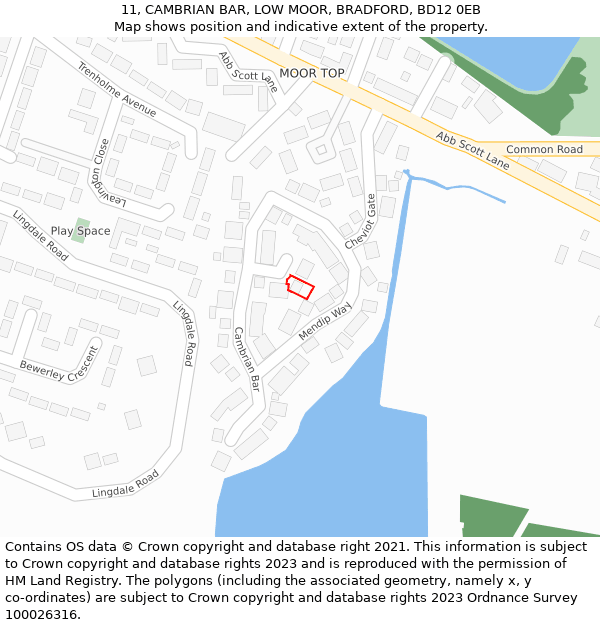 11, CAMBRIAN BAR, LOW MOOR, BRADFORD, BD12 0EB: Location map and indicative extent of plot