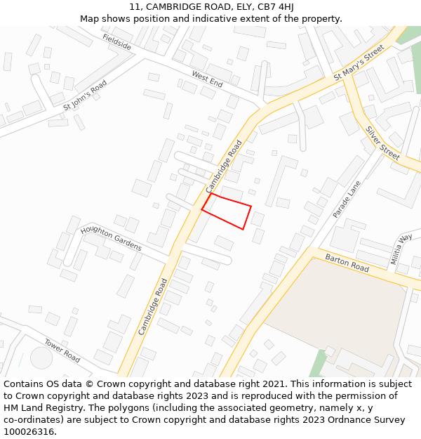 11, CAMBRIDGE ROAD, ELY, CB7 4HJ: Location map and indicative extent of plot