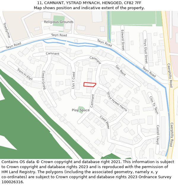 11, CAMNANT, YSTRAD MYNACH, HENGOED, CF82 7FF: Location map and indicative extent of plot