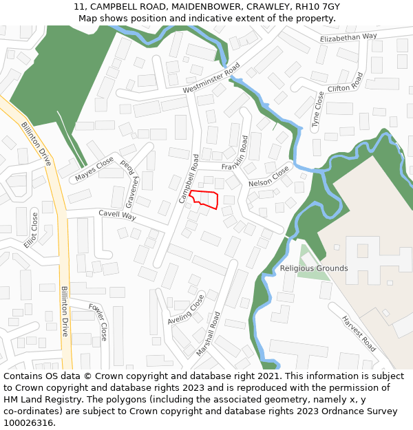 11, CAMPBELL ROAD, MAIDENBOWER, CRAWLEY, RH10 7GY: Location map and indicative extent of plot