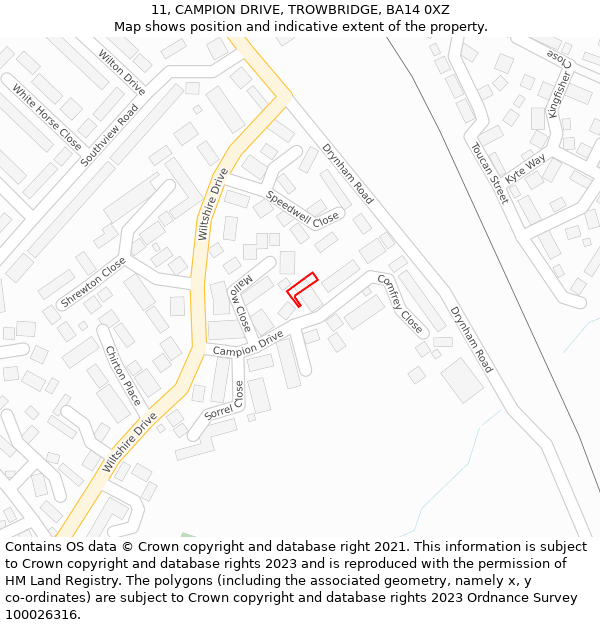 11, CAMPION DRIVE, TROWBRIDGE, BA14 0XZ: Location map and indicative extent of plot