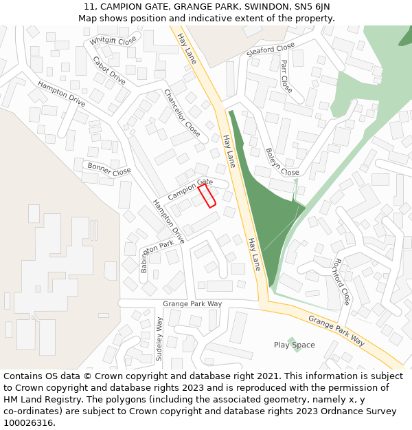 11, CAMPION GATE, GRANGE PARK, SWINDON, SN5 6JN: Location map and indicative extent of plot
