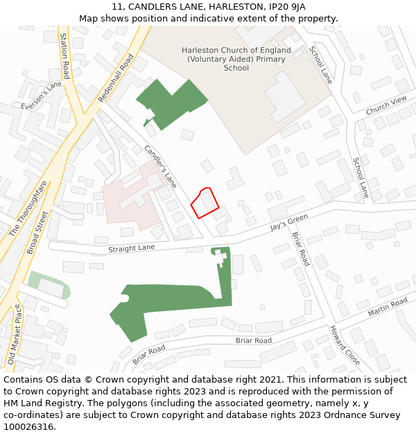11, CANDLERS LANE, HARLESTON, IP20 9JA: Location map and indicative extent of plot