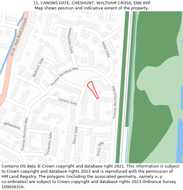 11, CANONS GATE, CHESHUNT, WALTHAM CROSS, EN8 0XP: Location map and indicative extent of plot