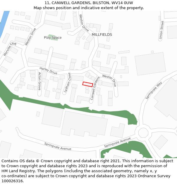 11, CANWELL GARDENS, BILSTON, WV14 0UW: Location map and indicative extent of plot