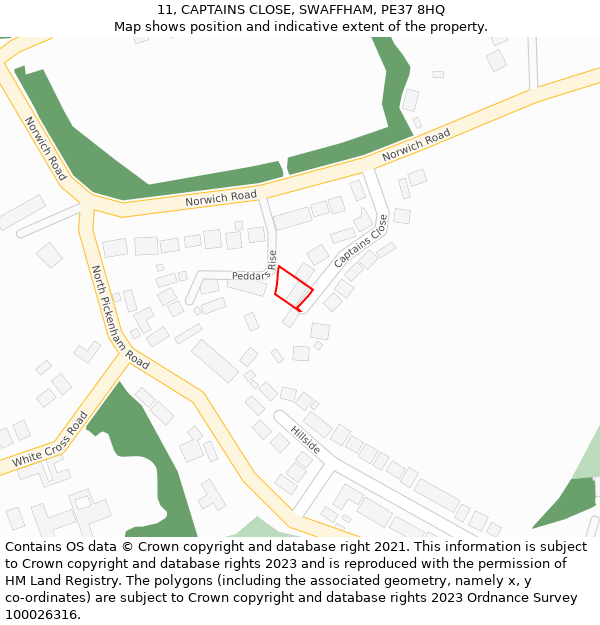 11, CAPTAINS CLOSE, SWAFFHAM, PE37 8HQ: Location map and indicative extent of plot