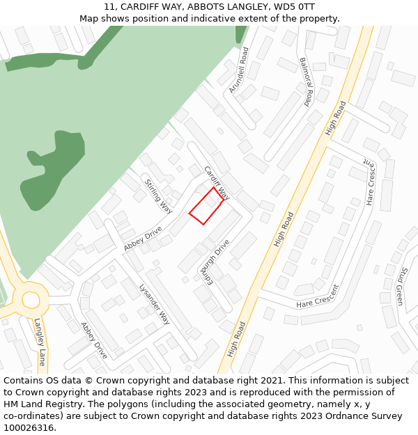 11, CARDIFF WAY, ABBOTS LANGLEY, WD5 0TT: Location map and indicative extent of plot