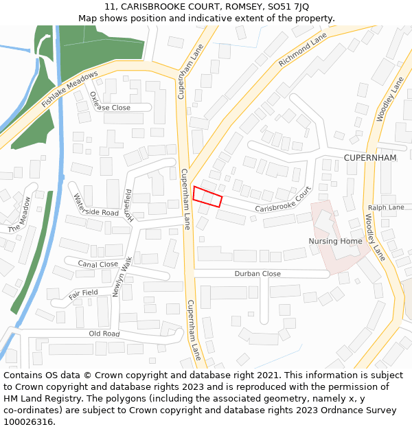 11, CARISBROOKE COURT, ROMSEY, SO51 7JQ: Location map and indicative extent of plot