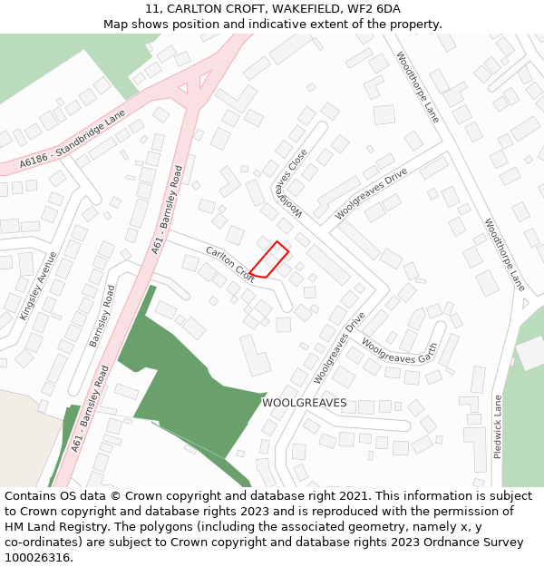 11, CARLTON CROFT, WAKEFIELD, WF2 6DA: Location map and indicative extent of plot