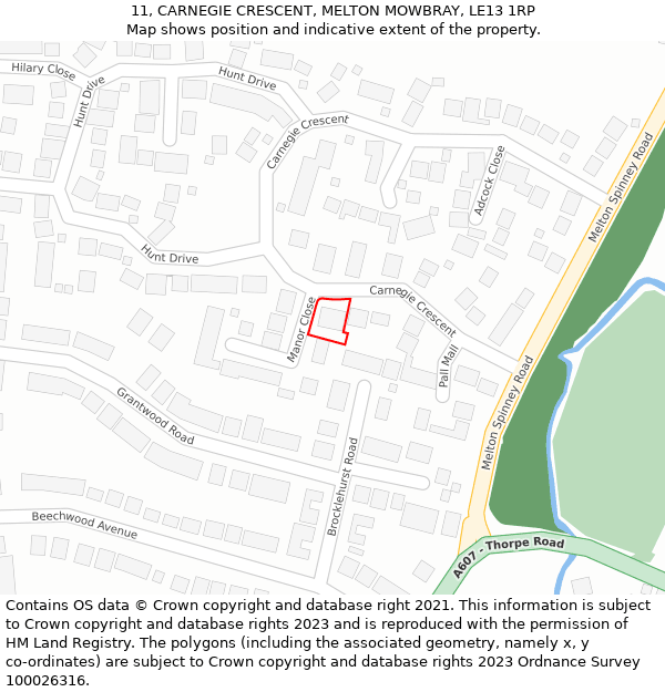 11, CARNEGIE CRESCENT, MELTON MOWBRAY, LE13 1RP: Location map and indicative extent of plot