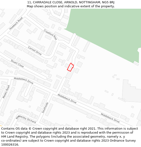 11, CARRADALE CLOSE, ARNOLD, NOTTINGHAM, NG5 8RJ: Location map and indicative extent of plot